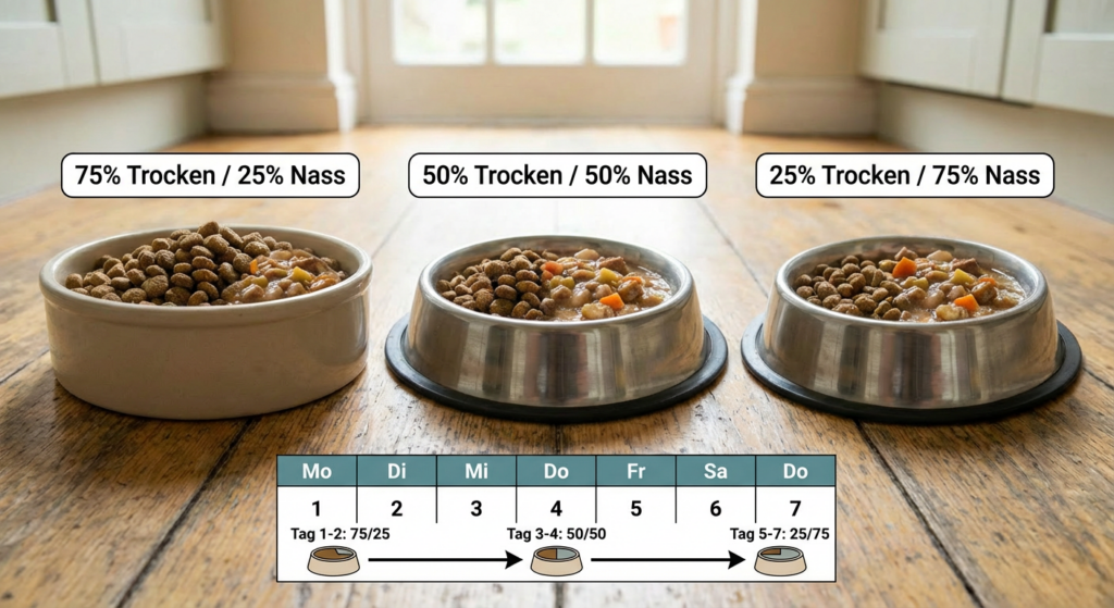Schrittweise Futterumstellung beim Hund über mehrere Tage
