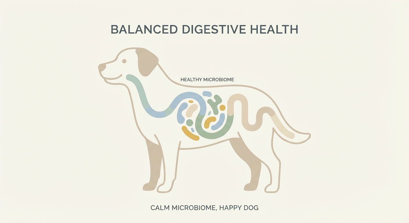 Schematische Illustration zur Darmflora beim Hund und ihrem Einfluss auf starke Blähungen